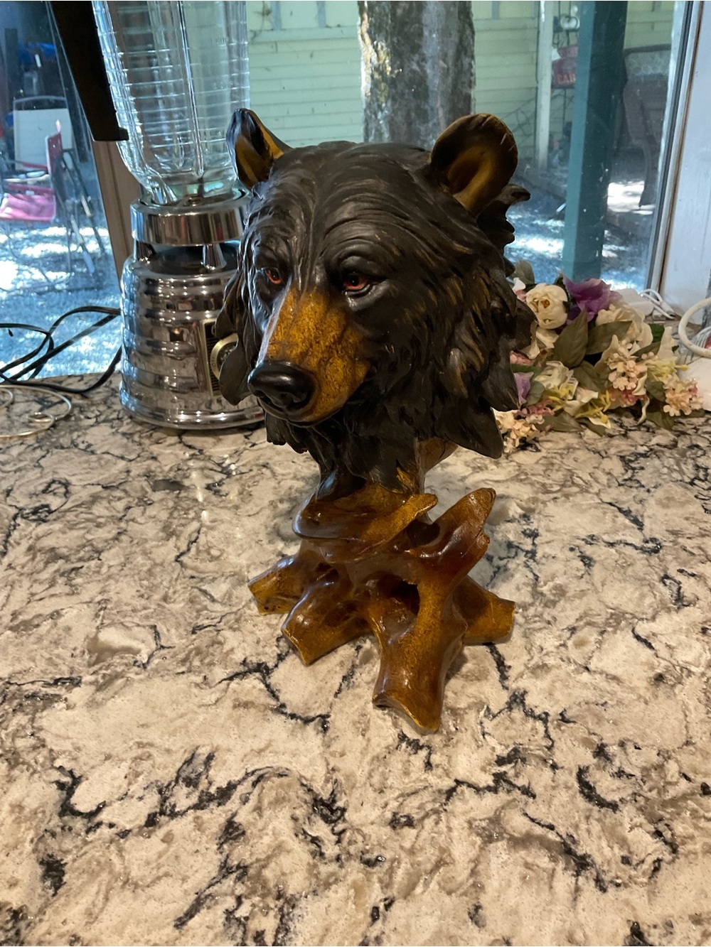 Black and Brown Bear Head Decorative Sculpture by